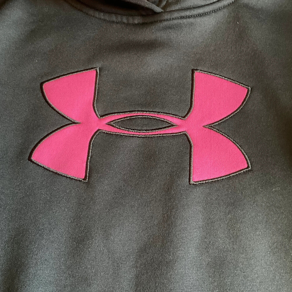 Under Armour Pink Logo Hoodie Black Charcoal XS/S Sporty Fleece Pullover